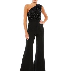 Mac Duggal Black Sequin Asymmetric Jumpsuit